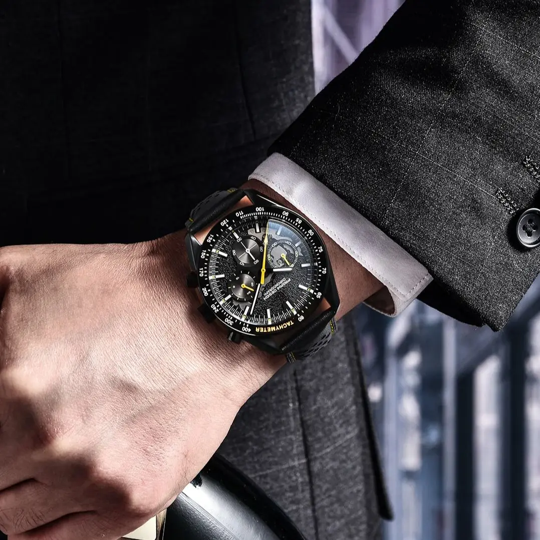 PAGANI DESIGN Moon Dark Quartz Men Skeleton Sport Chronograph AR Sapphire Glass thumbnail 4