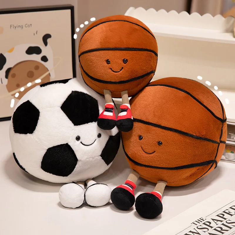 Juguete de Peluche de Baloncesto y Fútbol, Muñeco de Peluche Suave con Cara Sonriente, Regalo de Cumpleaños para Niños, Decoración del Hogar