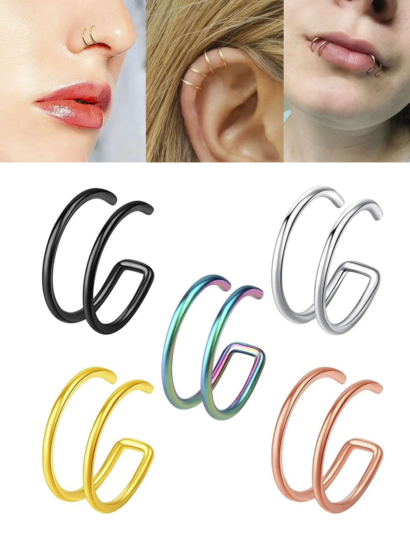 5Pcs Fake Piercing Clip Nose Ring ,Cuff Body Jewelry New Trend Ear Cuffs Clip Rings For Women Girl Gift Body Jewelry Nariz