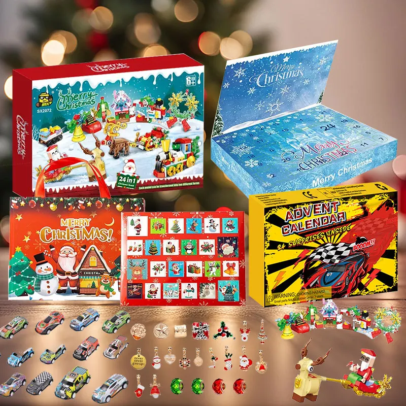Calendario de Adviento de Navidad de 4 estilos, caja ciega de regalo, pulsera de juguete para coches, adorno para niñas, bolsa de regalo, caja de calendario de cuenta regresiva de Navidad