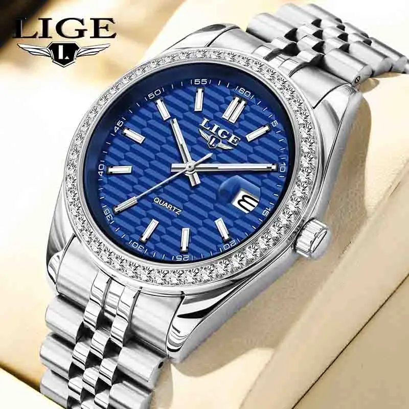

LIGE 2025 Women's Watch Luxury Fashion Quartz Ladies clock Stainless Steel Waterproof Calendar Watch for Women reloj de mujer