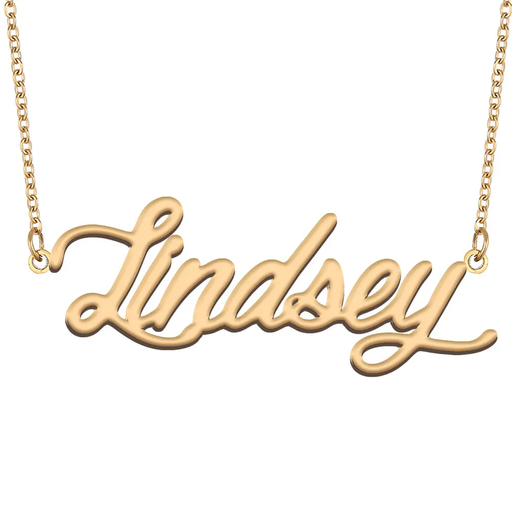 

Lindsey Name Necklace for Women Stainless Steel Jewelry Gold Color Nameplate Pendant Collares Para Mujer Letters Choker