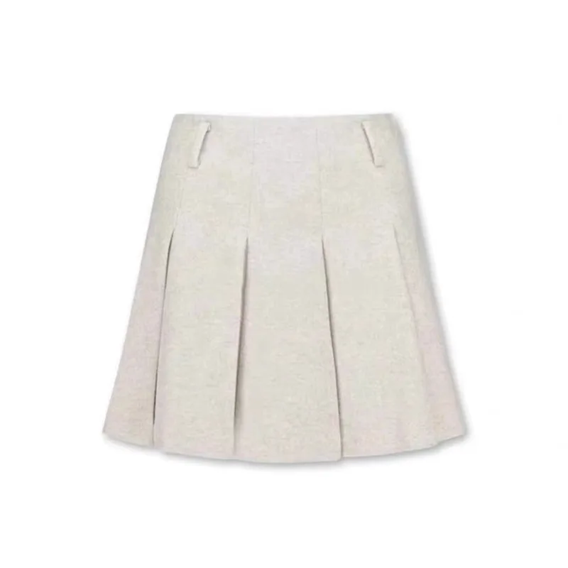 Woolen Pleated Skirt for Ladies, Casual Fashion Bag, College Style, Warm Temperament, Early Spring
