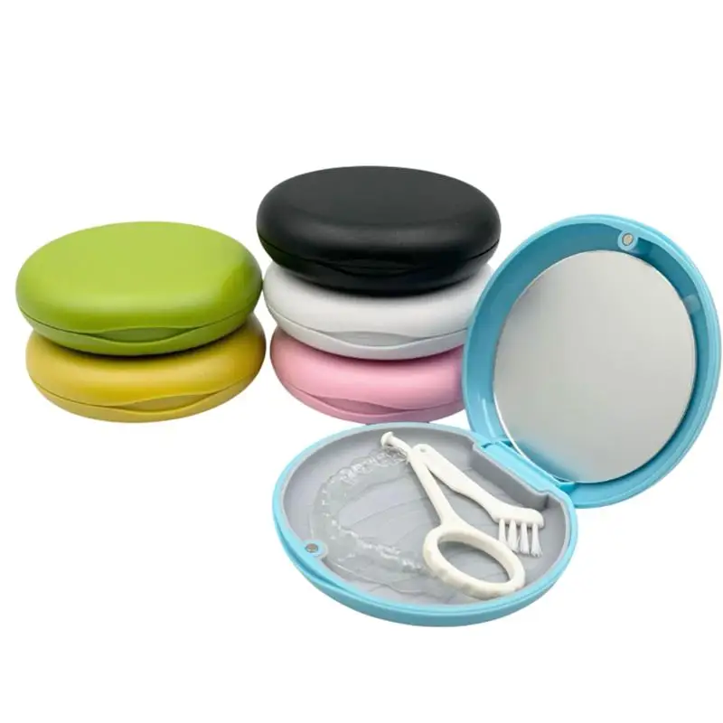 Dental Invisible Bracess Retainer Case Magnetic Portable Mouth Guard Denture Storage Box Tooth Case With Mirror Travel