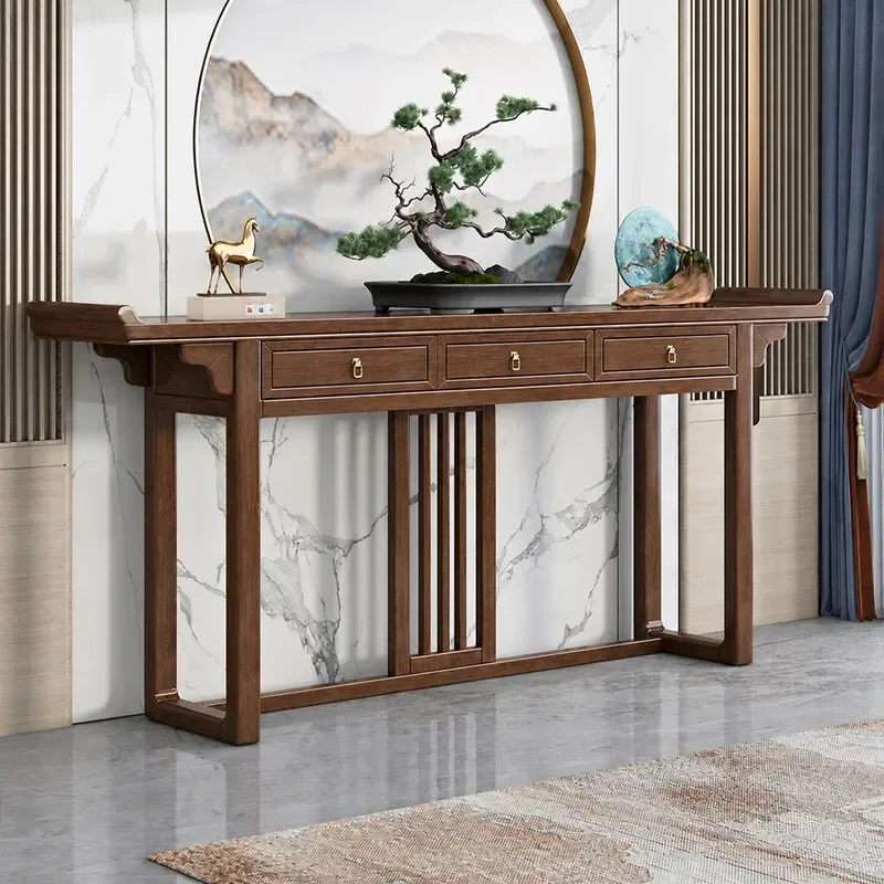 YAO New Chinese Style Six Piece Solid Wood Furniture Set Walnut Eight Immortals Table with Incense Stand for Rural Household