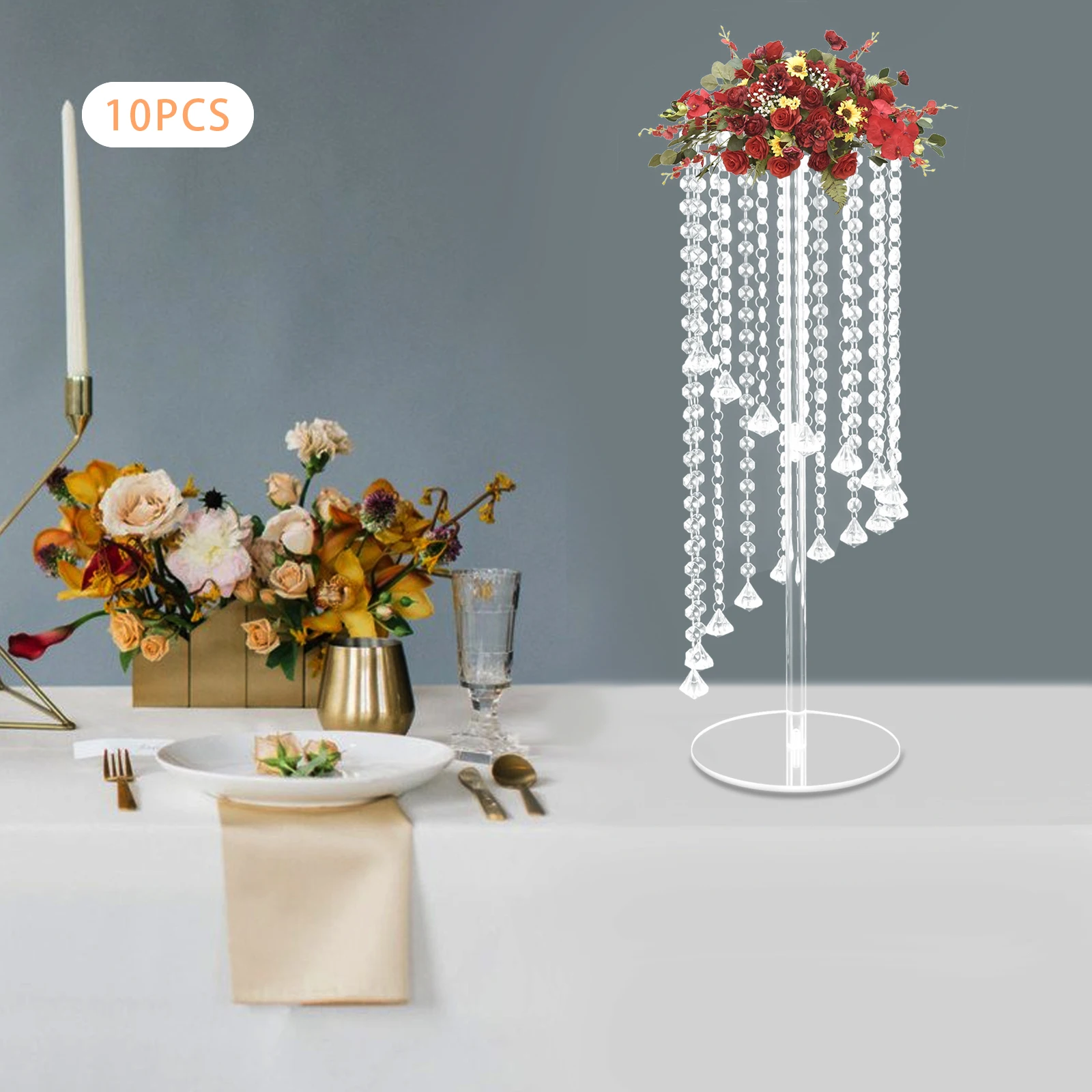 

10 Acrylic Crystal Flower Racks 60cm Decoration - Elegant Geometric Flowers Represent Party And Wedding Table Decoration