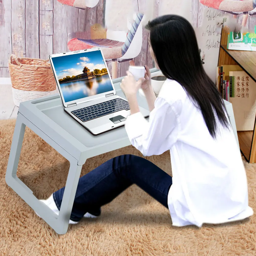 

Foldable Desk Breakfast Bed Table Computer Laptop Holder Portable Serving Tray Blue