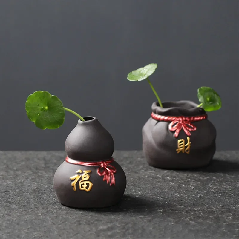 Chinese Purple Clay Tea Pet Mini Flower Pot Garden Bonsai Ornaments Desktop Decors Hydroponic Plants Tea Set Decoration