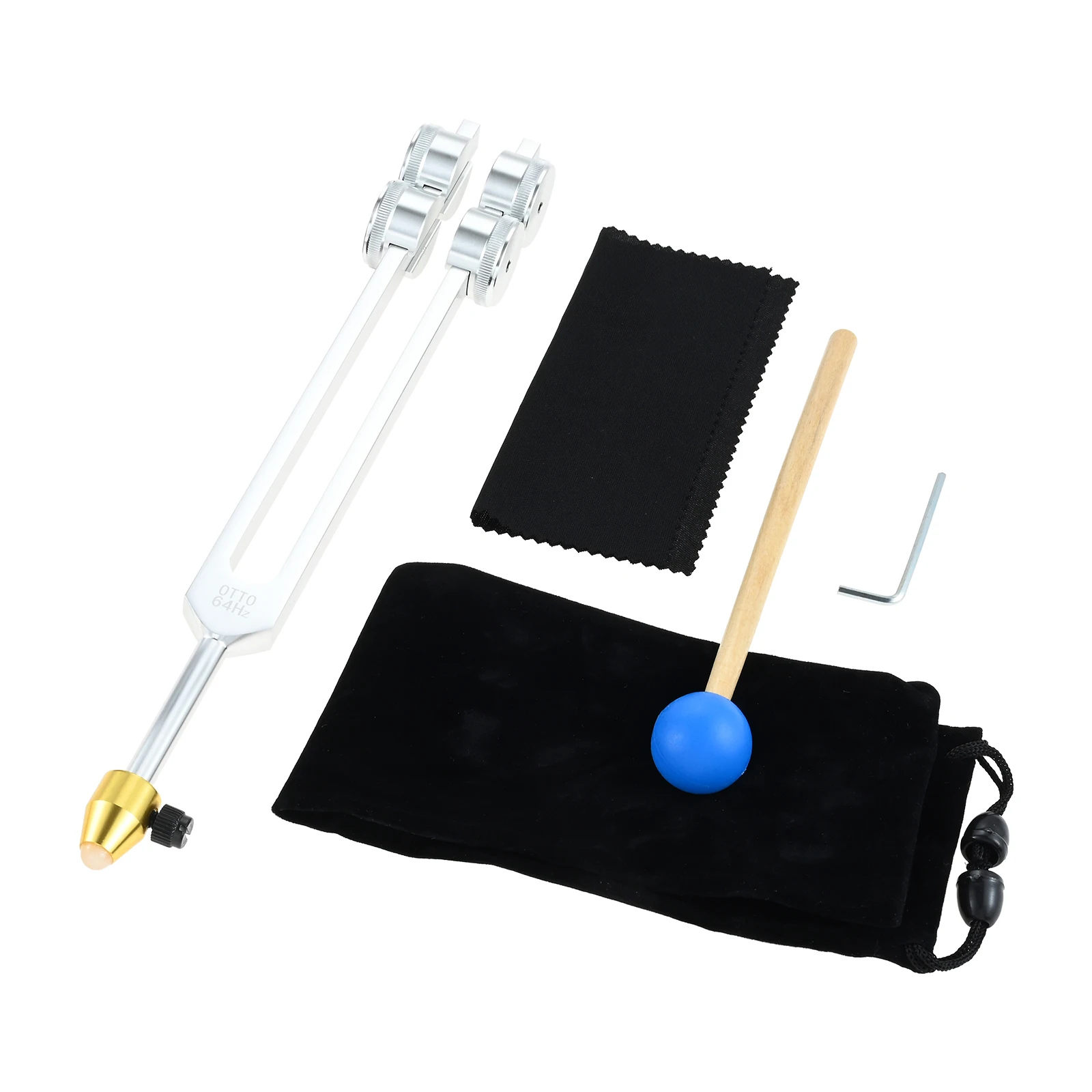 64HZ Weighted Tuner Low Frequency 64 Hz Metal Tuning Fork with Bag Hammer for Yoga Sound Healing Easing Pain Stimulating Nervous