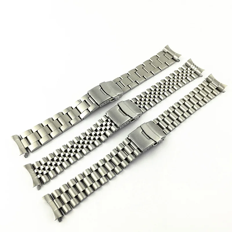 Correa de extremo curvado, correas de 20mm y 22mm para Seiko SKX007 SKX009 SKX011, pulsera Universal de repuesto, pulsera completa de acero inoxidable