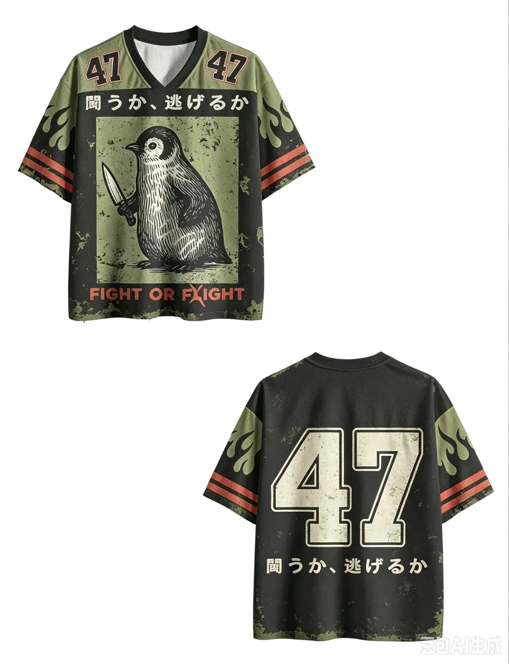 Penguin Fighting Ground Retro 3D Print V-Neck Men  Women T-Shirt Street Trendy Casual Quick-Dry Breathable Parent-Child Clothing