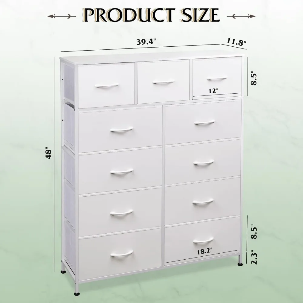 Commode haute pour chambre à coucher, tour de rangement en tissu, commode et commode de proximité, unité d'évaluation avec 11 portes de proximité, armoire de rangement