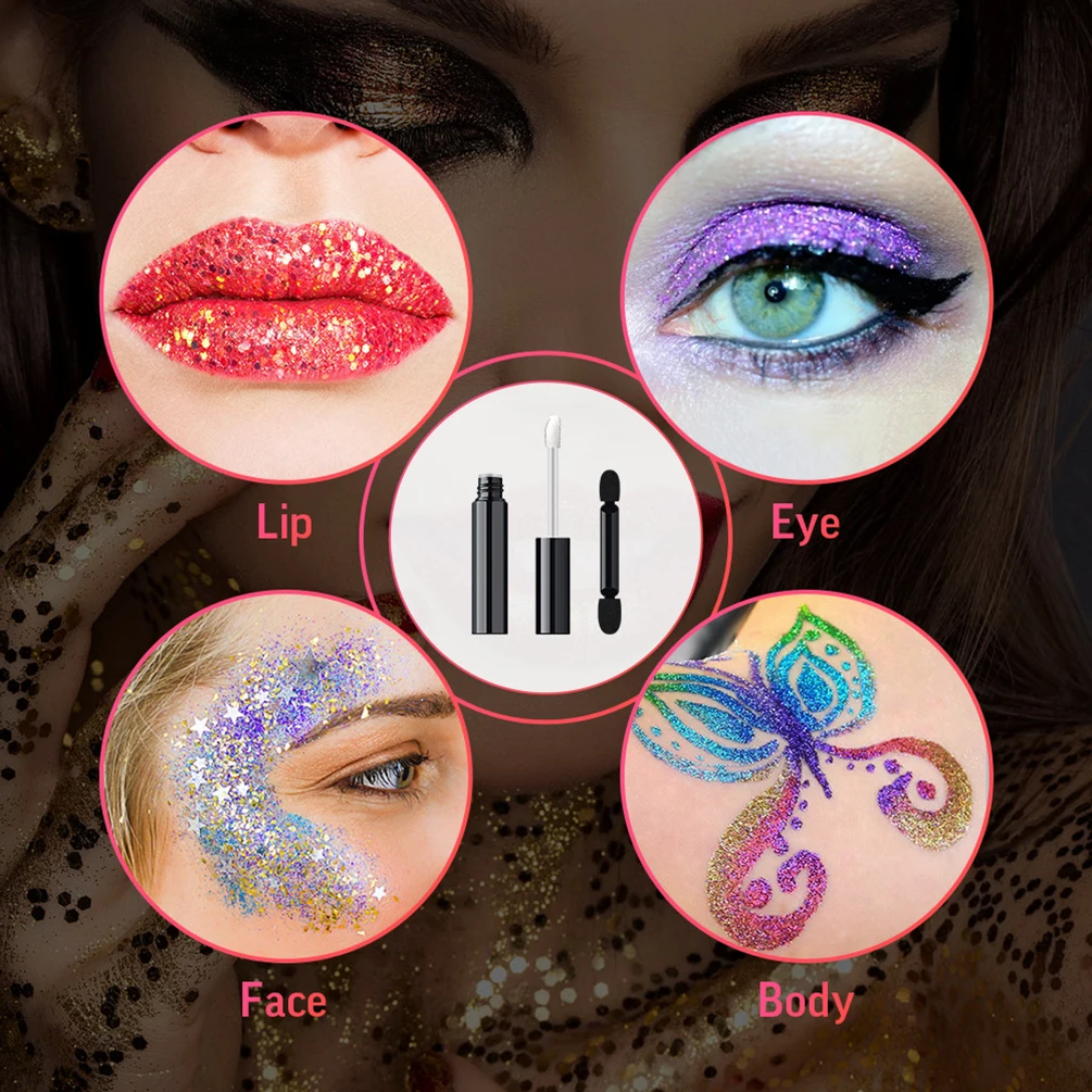Private Label oogschaduw glitterset aangepast logo lip oogschaduw zelfklevende pailletten toneelvoorstelling lipgloss setting make-up veganistisch