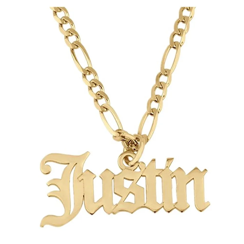 

Lateefah 5MM Guban/Figaro Chain Gift Necklace Personalized Stainless Steel Nameplate Custom Name Pendant Necklace
