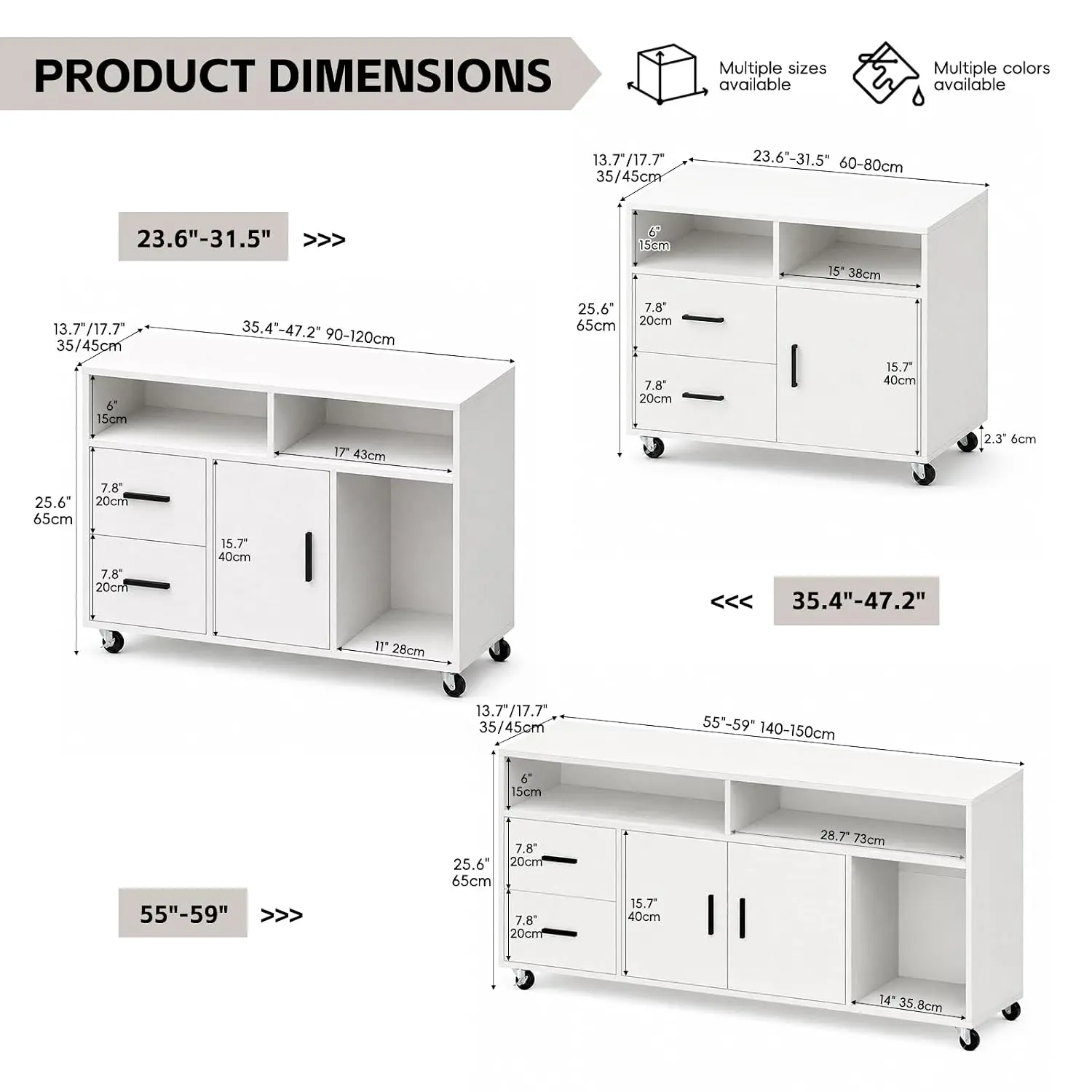 2-Drawer Wooden Lateral File Cabinet with Wheels, Open Storage Printer Stand for Home Office, Customized