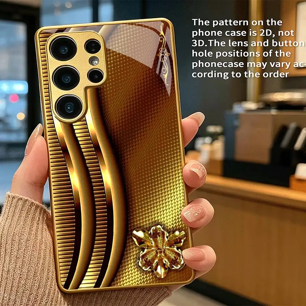 Light luxury textured electroplated glass phone case suitable for Samsung Galaxy S26 S25 S24 S23 S22 S21 S20 FE/Ultra/Plus