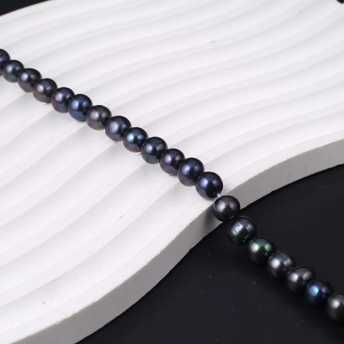 Natural Black Pearl Beads Round Shape 7-8mm Natural Freshwater Pearl Loose Beaded for Making DIY Jewerly Necklace Bracelet