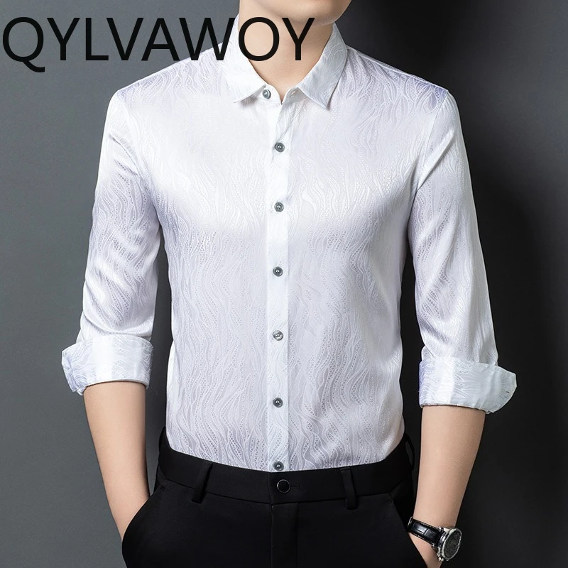 QYLVAWOY 92.5% Real Mulberry Silk Men's Shirts High-end Clothes for Man Long Sleeves Shirts Thin Tops Ventilate Shirts for Man