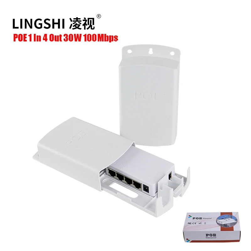 

1in 4out Port Poe Extender 100Mbps 30w Adaptive Waterproof Outdoor Poe Extender Long Distance PoE Extend Switch for CCTV Cameras
