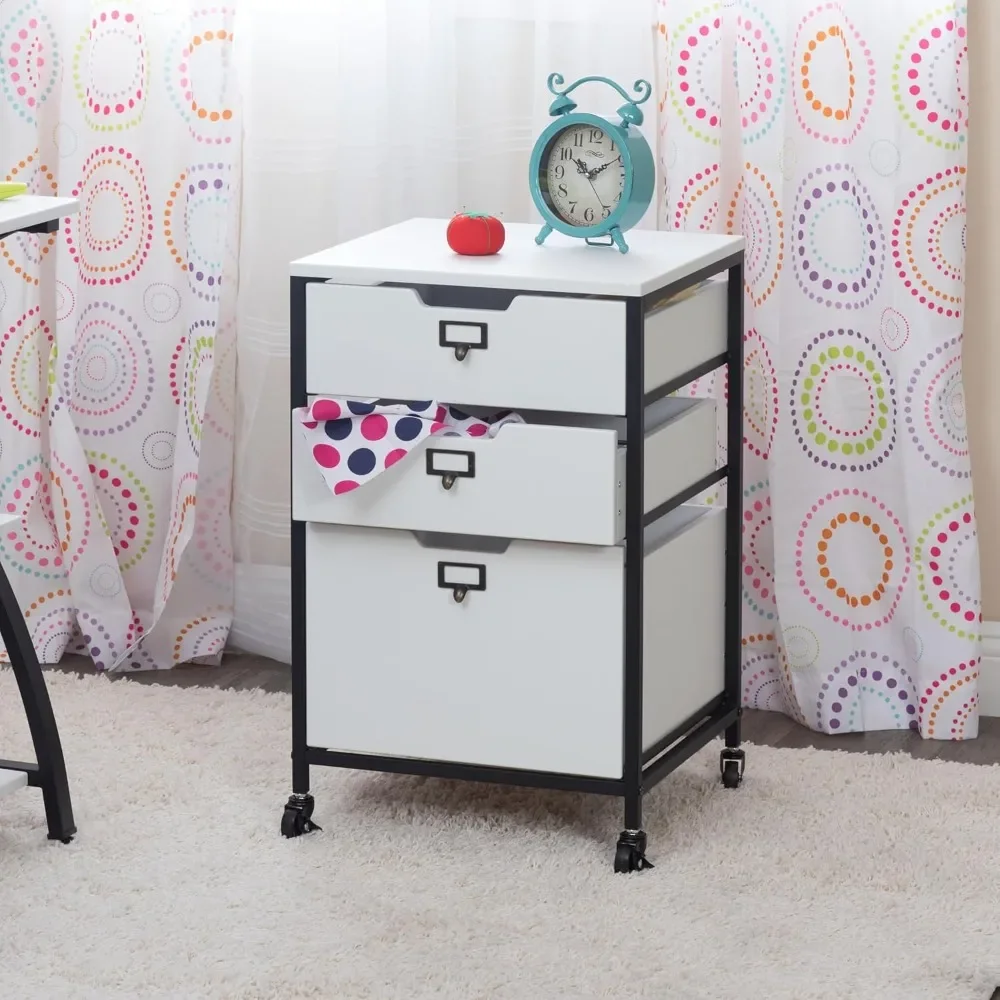 

Мобильная тележка для хранения 27 дюймов с 3 ящиками для ванной, кухни, офиса, прачечной - угольно-белая