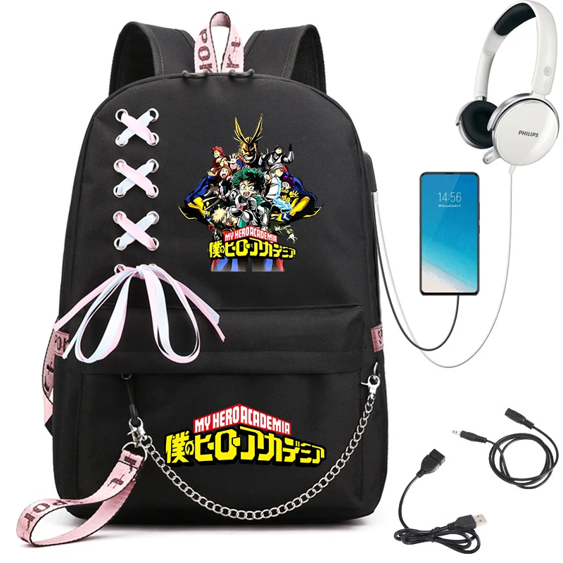 My Hero Academia cartoon backpack USB student schoolbag girls back to school gift image 6