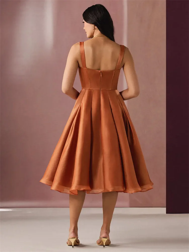 Customized Exquisite Mid-length A-line Dress, Sleeveless Sweetheart Neckline, Tight-fitting Boned Bra, Draped Skirt Evening Gown