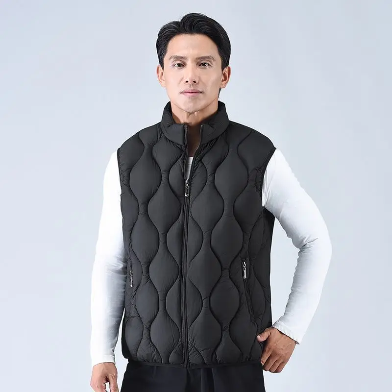 

Men's Standing Collar Down Vest Coat Thickened Warm Autumn Winter Outerwear for Mid Age Oversized​