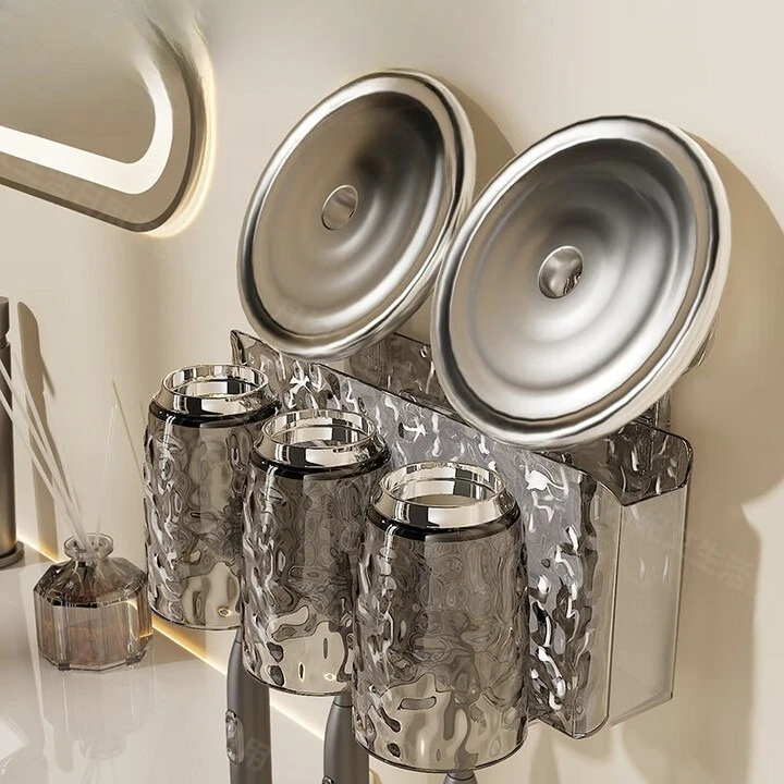 High-end suction cup toothbrush racks, bathroom wall-mounted mouthwash cups hanger, family tooth cups tooth cylinder racks