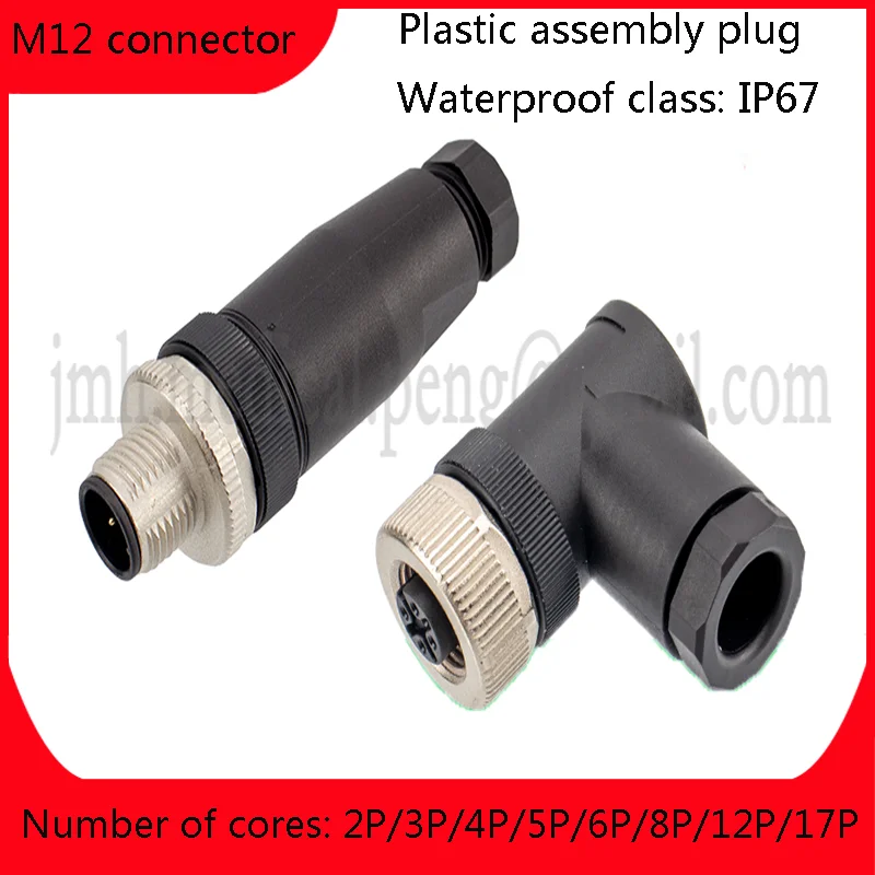 

M12 Plastic Assembly Plug Straight Butt Elbow Screw Connection 2 3 4 5 6 8 12 17-Pin D-Type 12PIN Welding Waterproof