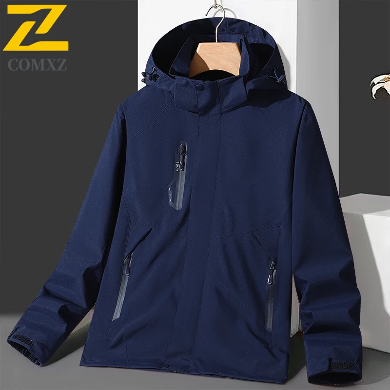 Mens Hiking Waterproof Jacket 8xl Size Thin Detachable Hooded Coat Outdoor Running Camping Fishing Windbreaker Coat Autumn 2025