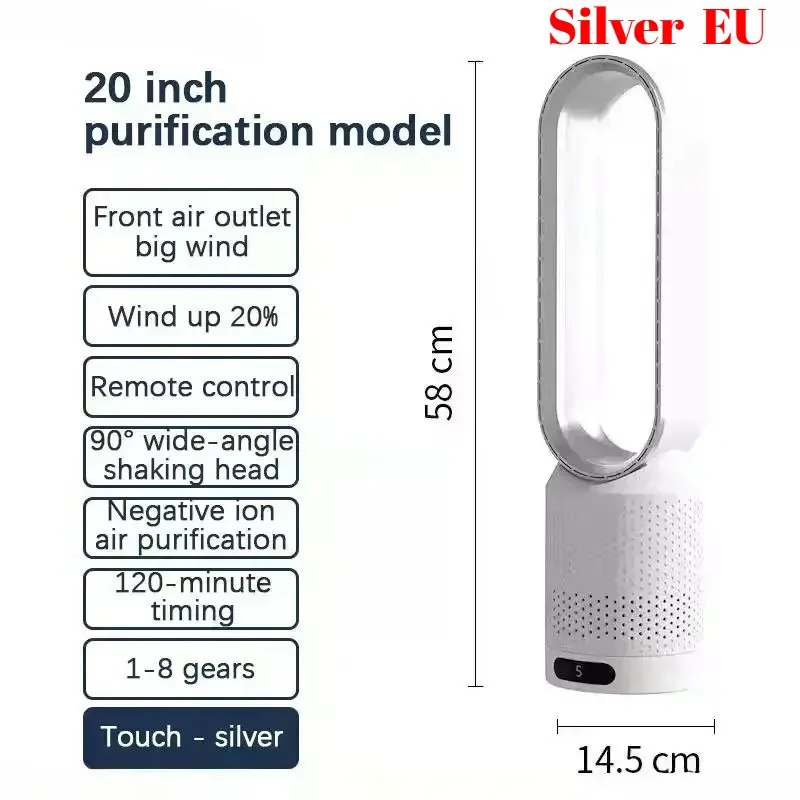 8-Speed Smart Bladeless Fan Intelligent Timing 90° Oscillation Remote Control Quiet Air Cooling Fan for Home Living Room Office image 3