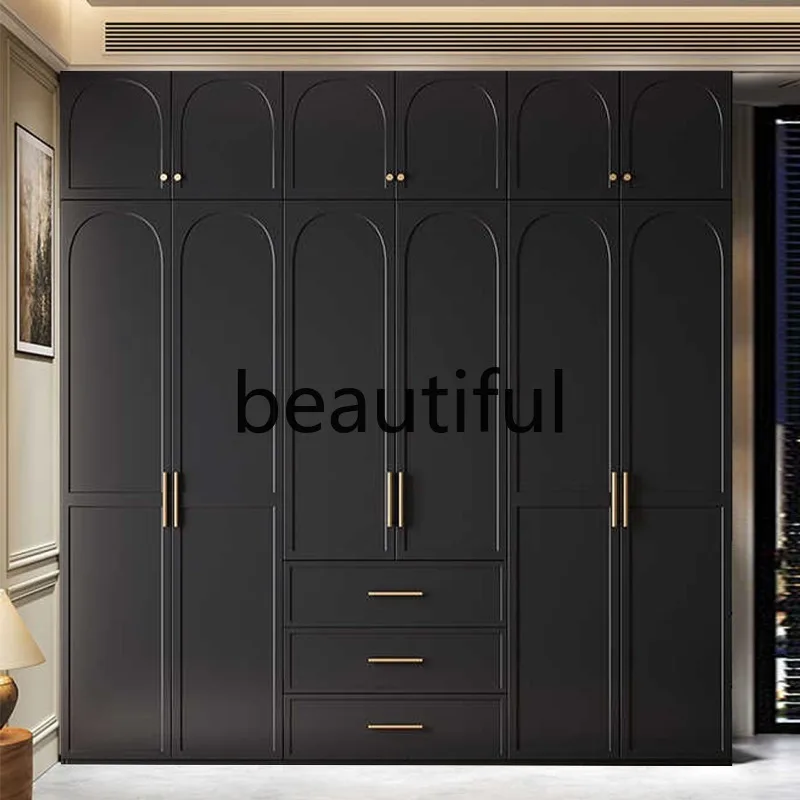 French retro style home bedroom wardrobe modern simple small flat door multi-functional combination wardrobe
