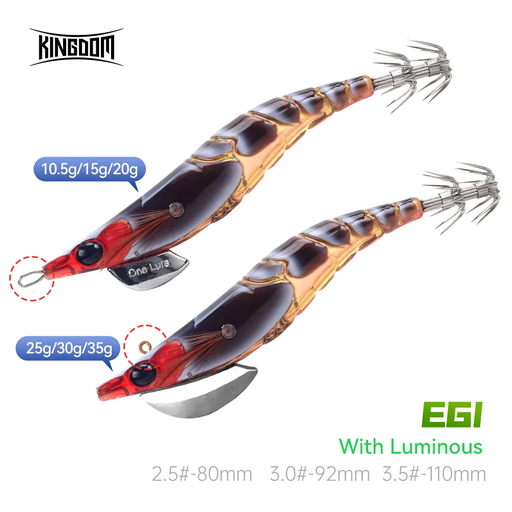 Kingdom Squid Bait Artificial Jigging Lures Slow Sinking Squid Hooks Sea Fishing 2.5# 3.0# 3.5# Octopus Cuttlefish Luminous EGI