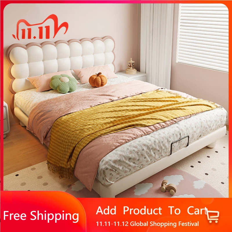 

Postmodern Modern Childrens Bed Girls Princess Pink Queen Bed Comferter Villa Luxury European Letto Matrimoniale Hotel Furniture