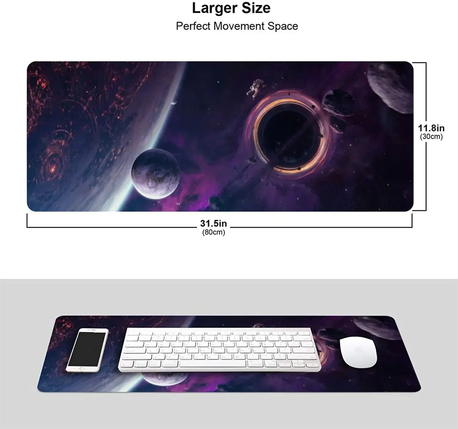 Espaço preto buracos xl grande mouse pad para mesa antiderrapante longo estendido teclado almofadas mousepad tapete de mesa de borracha 31.5x11.8 Polegada