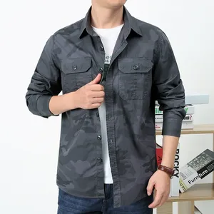 Washed Cotton Camouflage Cargo Shirt Men Durable Outdoor Hiking Long Sleeve Blouse Male Sport New Casual Outwear Camicia