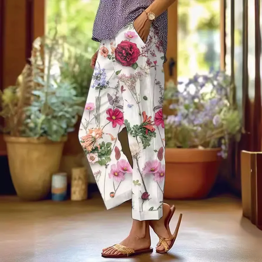 Pantalones informales de pierna ancha para mujer, pantalón holgado con estampado Popular, primavera y verano, novedad de 2024