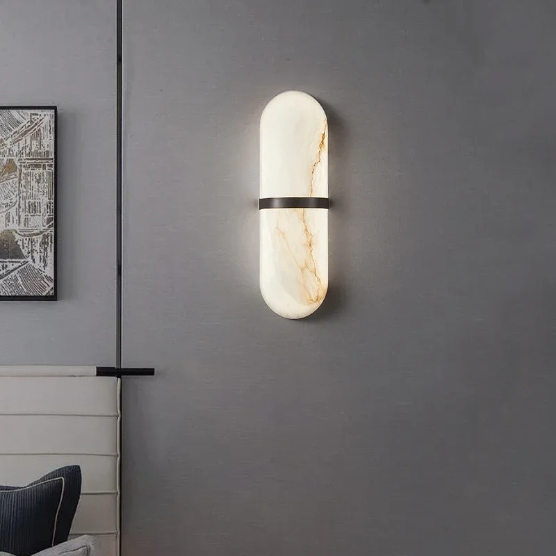 Nordic Light Luxury Imitation Marble Decorative Bedside Lamp Living Room Dining Room Bathroom Entrance Hall LED Oval Wall Lamp