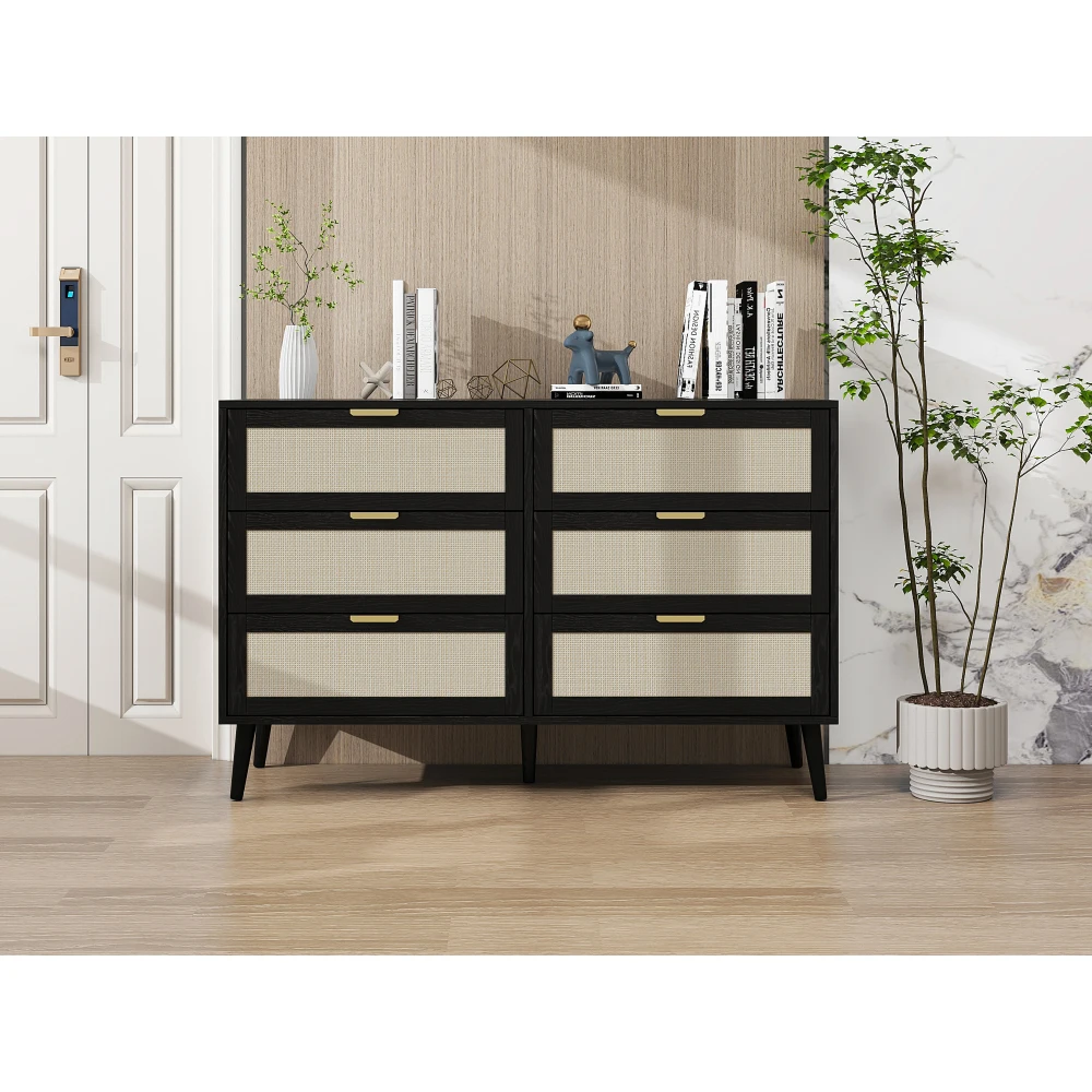 Modern 6 Drawer Dresser Wood Cabinet (Black)