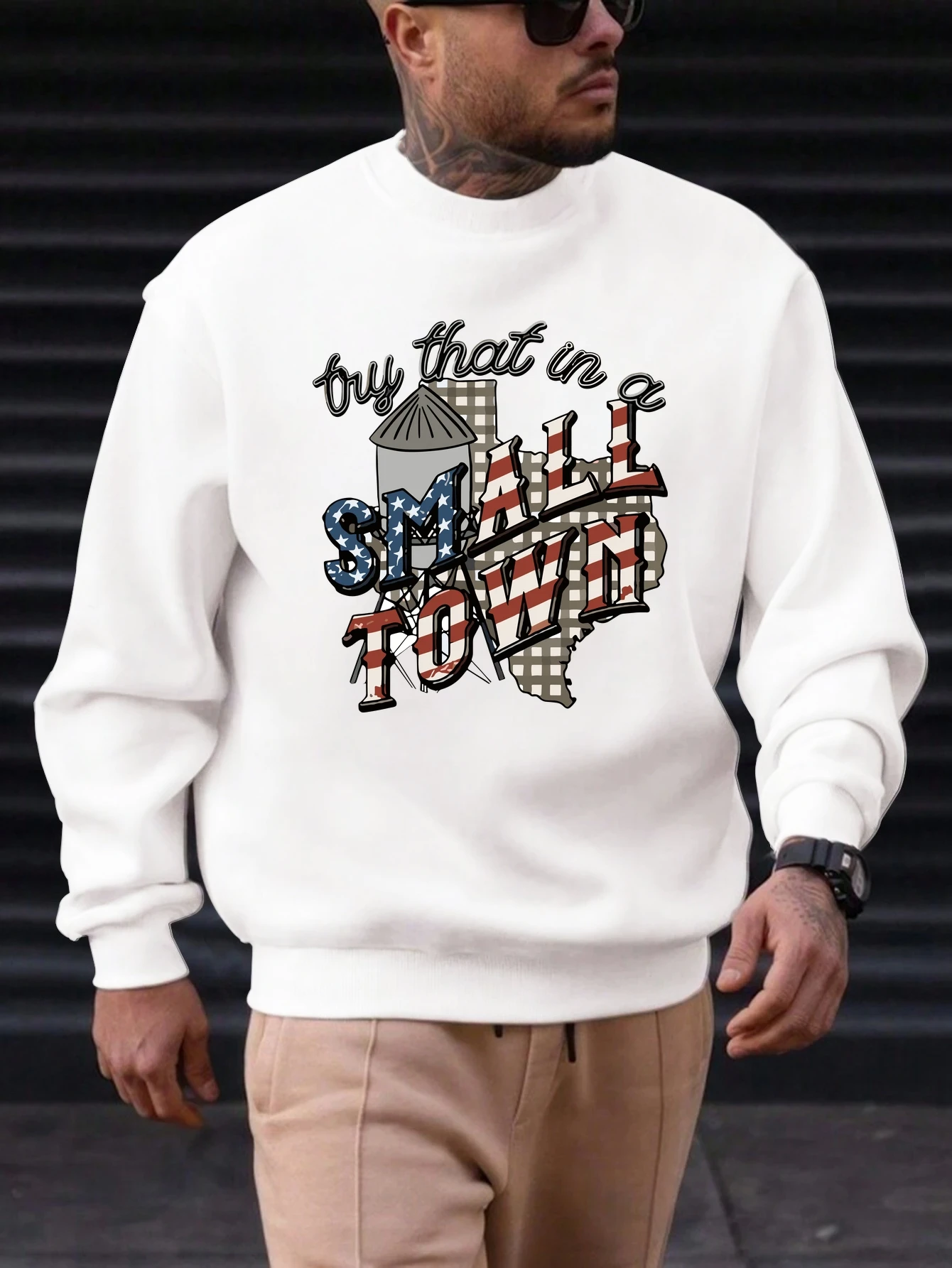 

2025 New Men's Pullover Round Neck Cotton Try That In A Small Town Print Vintage Casual Trend High Quality Fall Winter Clothing