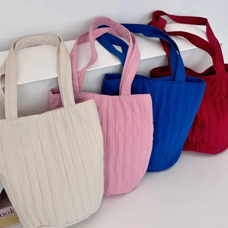 A3PE Stylish Pleated Stripe Bucket Bag With Ample Storage Polyester Shoulder Bag Casual Handbag For Shopping And Travel