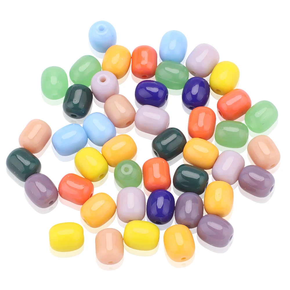 35pcs 8x10mm Solid Color Glass Barrel Shape Beads Loose Spacer Oval Beads For Jewelry Making DIY Handmade Bracelets Accessories