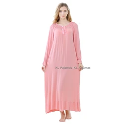 Chemise de nuit à manches longues pour femmes, chemise de nuit, chemise de nuit, vêtements de détente, Modal, doux, princesse, pleine longueur, grande taille