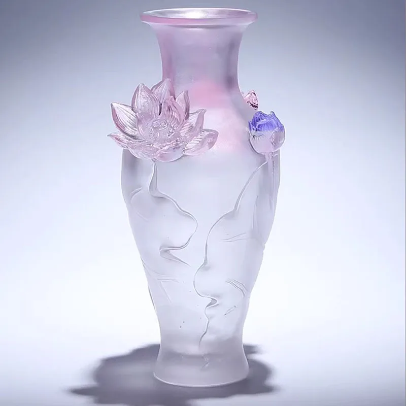 Classy Colored Glaze Big Lotus Model Flower Vase Crystal Sharply Decorative Ornament Home Living Room Artistical Adorment Gifts