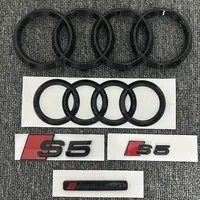 AUDI S5 4-Ring logo ABS Black Car Hood Front Grill Emblem Rear Trunk Badge Sticker S5 Sticker Audi Sport Emblem For S5 2010-2019