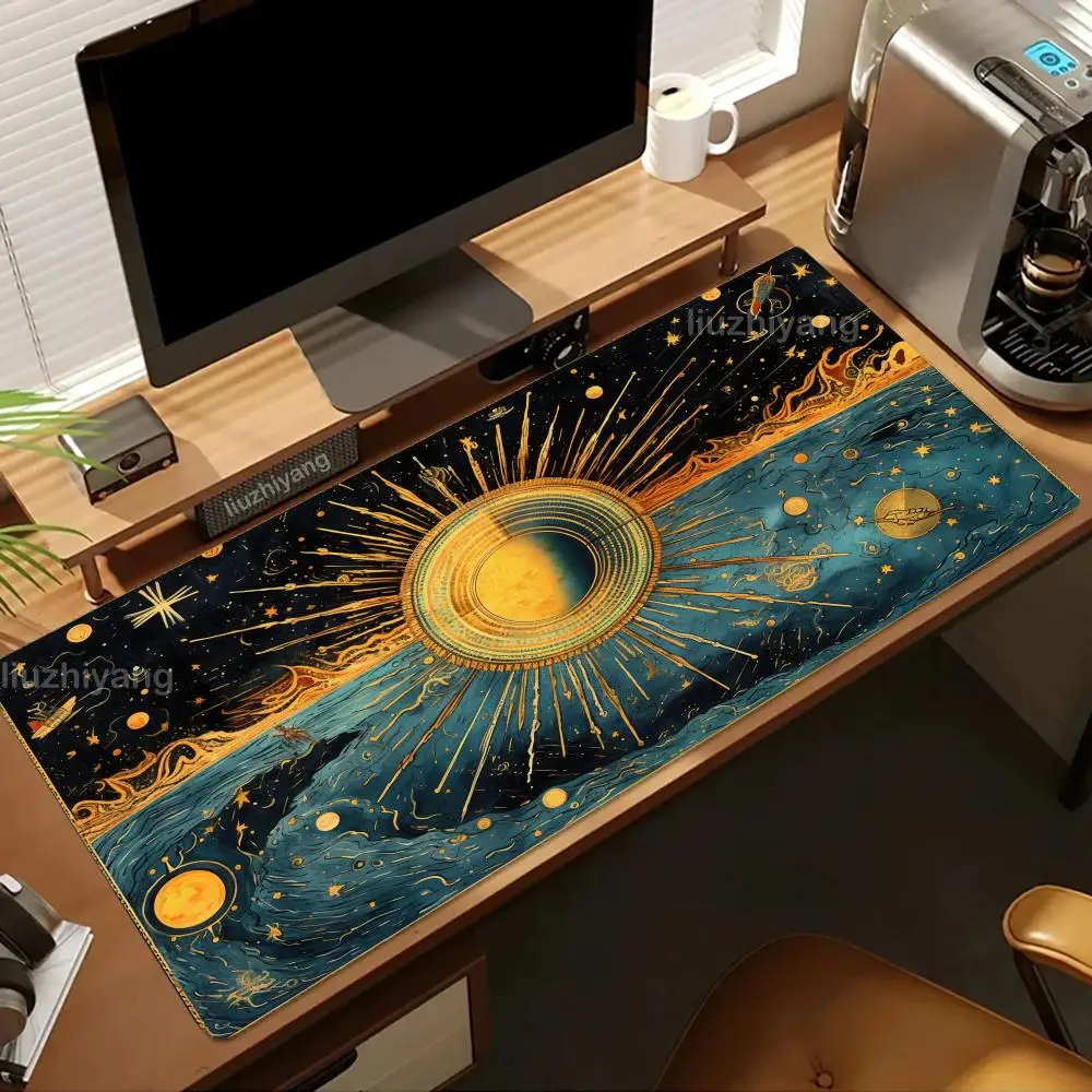 

Коврик для мыши Cosmic Sun Planets, большой коврик для компьютерной офисной игры, настольный коврик XXL, резиновые нескользящие коврики для клавиатуры с прошитыми краями, длинные настольные коврики