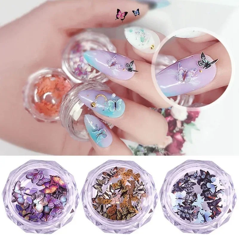 Hot selling nail wood pulp butterfly pure handmade three-dimensional mini nail butterfly nail art decorations