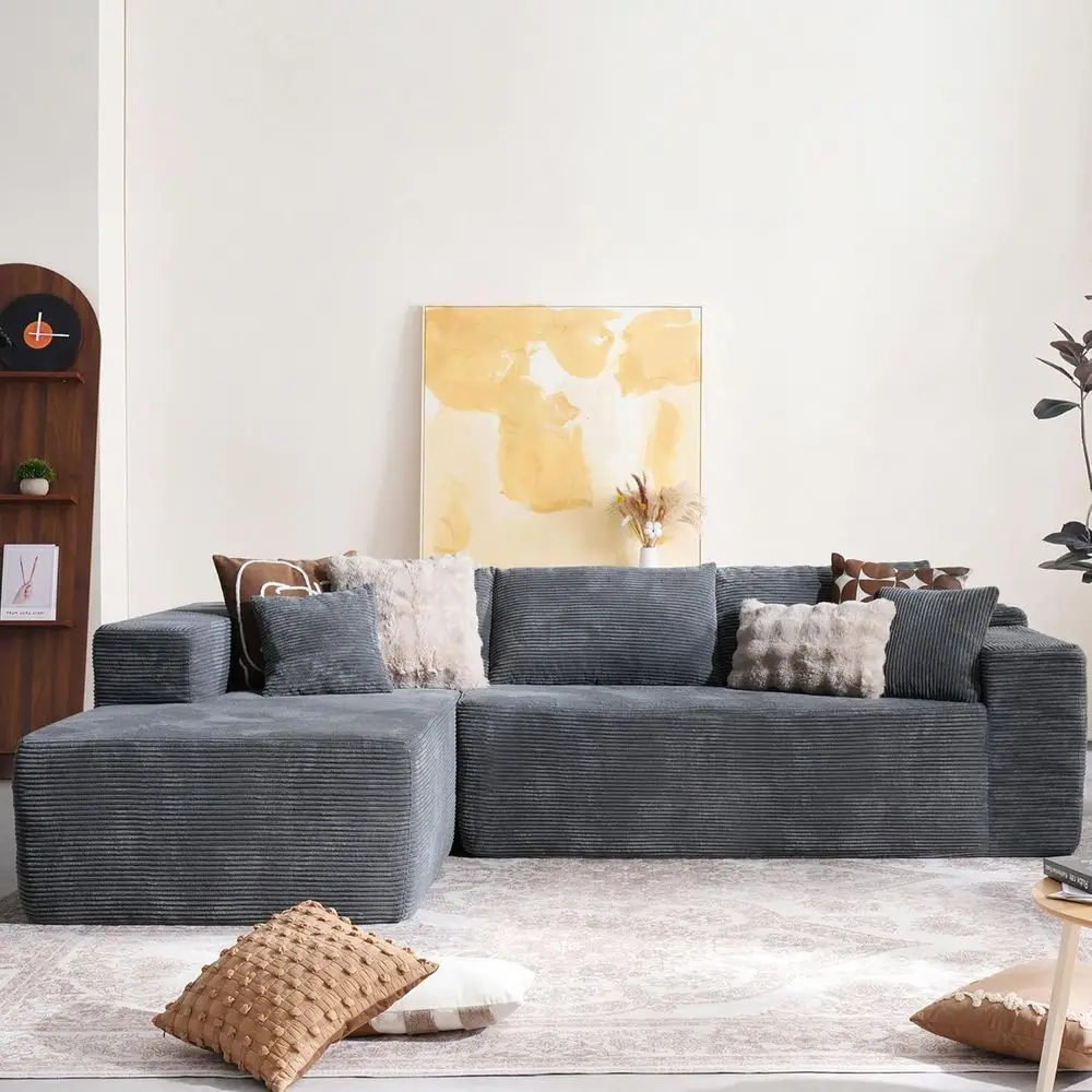 

Gray 104 Sectional Sofa with Chaise, Deep Seating, Minimalist Style for Living or Bedroom Lounge