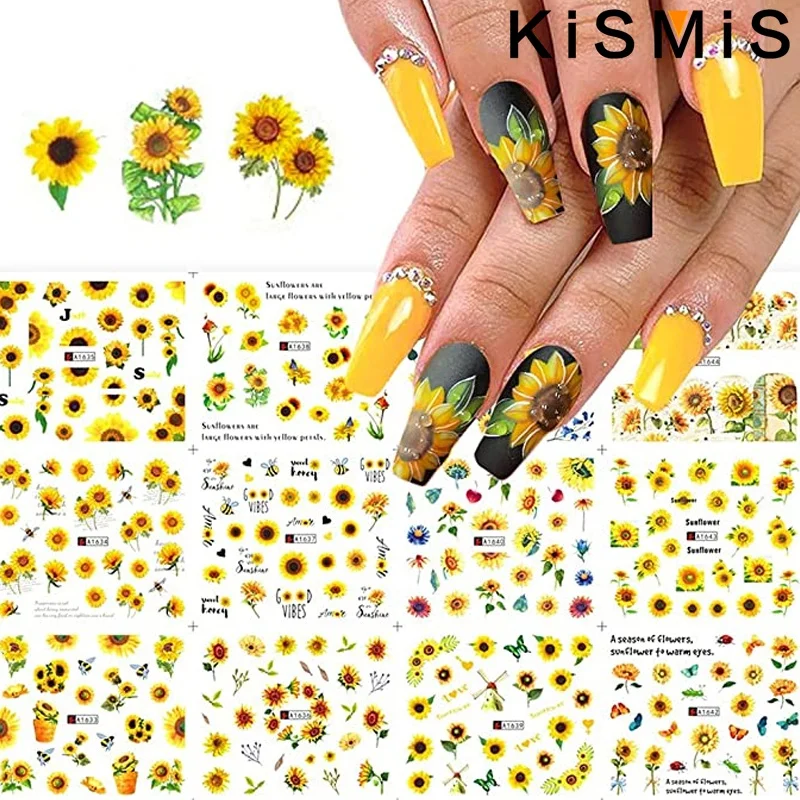 عباد الشمس الأزهار مسمار الفن ملصقات المياه الشارات نقل رقائق مجموعة الجمال مسمار الملحقات #1