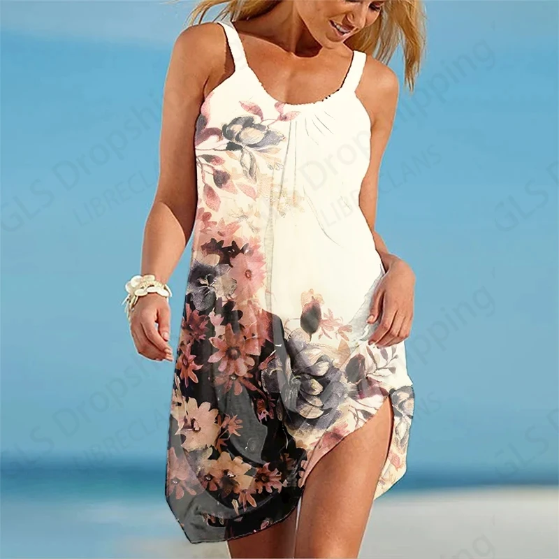 Floral 3d Sleeveless Beach Dress Women Fashion Bohemian Mini Strap Dresses Party Evening Elegant Casual Gradient Sundress